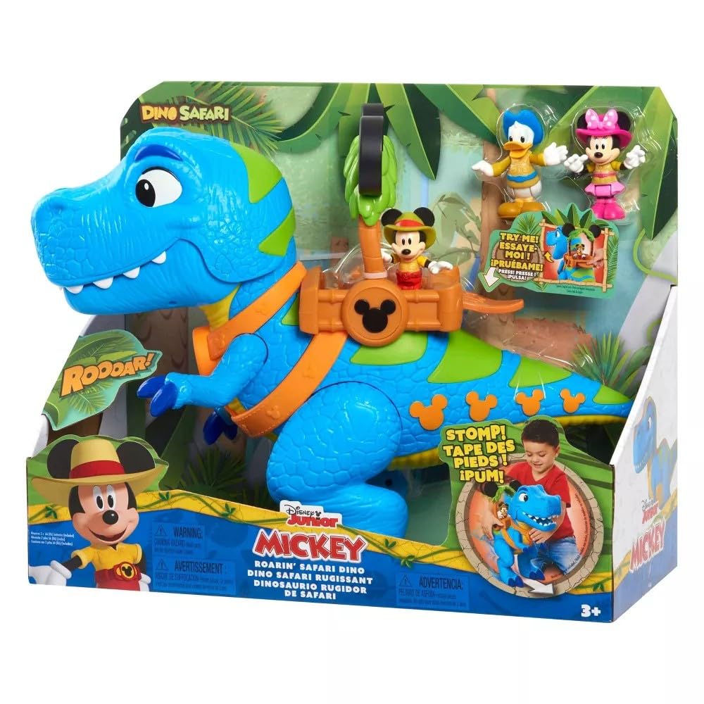 Disney Junior Mickey Mouse Funhouse Roarin' Safari Dino, 4-piece Figures and Playset, Dinosaur, Officially Licensed Kids Toys for Ages 3 Up