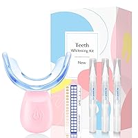 Teeth Whitening Kit - COOLPEEN 16 LED Light Teeth Whitening Kit with 3 Pack Teeth Whitening Gel Refill Pens, Color Plate, Tray - Sensitivity Free Teeth Whitener for Home Travel, Pink