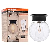 SYLVANIA Vintage Bedford Globe Light Fixture, Semi-Flush Mount , 1 60W LED Dimmable ST19 Edison Bulb Included (75514)