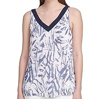 DKNY Womens Printed V Neck Trapeze Wear To Work Top Size