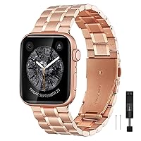 Bestig Compatible for Apple Watch Band 42mm 44mm 45mm 49mm, Stainless Steel Metal Replacement Adjustable Sport Business Wristband Bracelet for iWatch Series Ultra 8 7 6 SE 5 4 3 2 1 (Rose Gold)