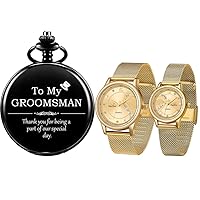 SIBOSUN Groomsman for Wedding or Proposal - Engraved to My Groomsmen Pocket Watch Valentine's Romantic His and Hers Wrist Watches with Luxury Rose Gift Box Men and Women Couple Watch