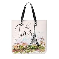 Eiffel Tower Paris PU Leather Tote Bag Top Handle Satchel Handbags Shoulder Bags for Women Men