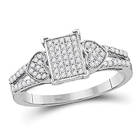 The Diamond Deal 10kt White Gold Womens Round Diamond Double Heart Square Cluster Ring 1/4 Cttw