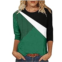 Three Quarter Sleeve T Shirt Woman Womens 2024 Fashion Color Block Summer Tops Casual Pullover Blouses Loose Fit Tunic Tees