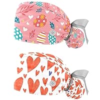 Adjustable Scrub Bouffant Caps, 2 PCS Circle Dots Working Hat Hair Cover with Ponytail Pouch, Soft Surgical Nurse Cap