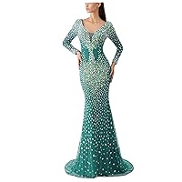 Tsbridal Beaded Mermaid Prom Dresses Sleeveless Evening Formal Party Dress