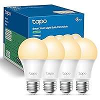 Tapo Smart Light Bulbs, 800 Lumens (60W Equivalent), 2700K Soft Warm White LED Bulb, Dimmable, Compatible with Alexa and Google Home, No Hub Required, A19 E26, Tapo L510E (4-Pack)