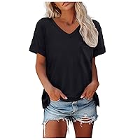 Summer Tops for Women 2024 Trendy V Neck T-Shirts Dressy Casual Loose Fit Short Sleeve Blouses Comfy Summer Clothes