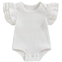 Mubineo Baby Girl Summer Clothes Basic Plain Ruffle Short Sleeve Romper Bodysuit Newborn Rib Knit Tops Clothes
