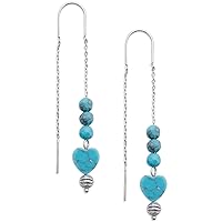 Lucky Brand Turquoise Heart Charm Threader Earring, Two Tone, One Size