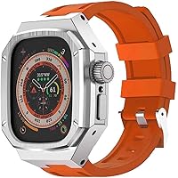 Stainless Steel Bumper Watch Case Silicone Band，For Apple Watch Ultra 49mm，Mens Women Metal Frame Integrated Bracelet Watch Replacement Accessories，For Iwatch 8 Ultra With Tool