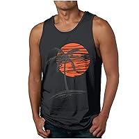 Men's Sleeveless Shirts Sunset Print Tank Top for Men Round Neck Summer T-Shirt Trendy Graphic Tanks Undershirt