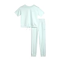 Girls' Jogger Pants Set - 2 Piece Crop T-Shirt and Double Knit Jogger Sweatpants - Summer Sweatsuit for Girls (7-12)