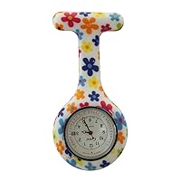 Censi Floral Print White Dial with Date Silicone Nurse Doctors Tunic Brooch FOB Watch Quartz
