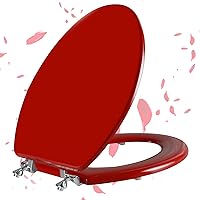 Red Elongated Toilet Seat Natural Wood Toilet Seat with Zinc Alloy Hinges, Easy to Install also Easy to Clean, Scratch Resistant Toilet Seat by Angol Shiold (Elongated, Red)