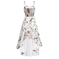 YINGJIABride Spaghetti Straps High Low Evening Formal Dresses Bridesmaid Party Dress Snowfall Camo