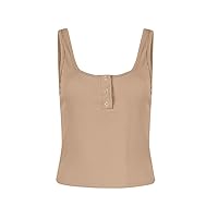 Women's Ribbed Tank Tops 2024 Summer Square Neck Sleeveless Shirts Casual Basic Button Down Slim Fit Tanks