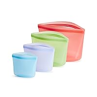 Stasher Reusable Silicone Storage Bag, Food Storage Container, Microwave and Dishwasher Safe, Leak-free, Bundle 4-Pack Bowls, Blue + Lavender + Green + Red