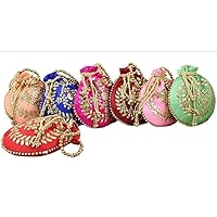 Gota Work Golden Moti Handle Royal Batwa Bag Bridal Purse Women handbag Shagun Pouch Return Gifts- pack of 3 By Indian Collectible
