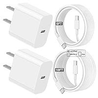 USB C Charger Fast Charging for iPhone 15, [MFi Certified] 20W PD Block for iPad Pro/Air/Mini Type-C Power Block, 2Pack 6Ft&10Ft C to C Cable for iPhone 15/15 Plus/15 Pro/ 15 Pro Max Rapid Charge