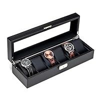 Watch Display Cabinet PU Leather Jewelry Jewelry Storage Box Pillow Holder Glass Cover Window Display Travel Portable Storage Box 6 Grid for Men and Women
