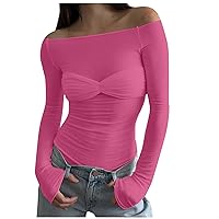 Womens Long Sleeve T Shirts Square Neck Crop Going Out Cute Tops for Women Basics Tees Summer Trendy Clothes