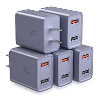 USB Wall Charger[5 Pack], Costyle 30W Dual USB Fast Charging Blocks Quick Fast Charger 3.0&5V 2.4A USB Wall Plug Power Adapter for iPhone 14 13 12 11 Pro Max XR XS, Galaxy A54 A53 A14, Pixel(Purple)