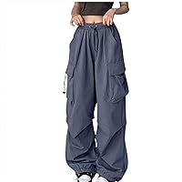 Womens Cargo Pants Baggy High Waisted Fashion Streetwear Y2K Teen Girls Clothes Drawstring Workout Jogger Hiking Pants