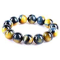 18mm Genuine Natural Blue Yellow Gold Tiger Eye Gemstone Crystal Round Beads Bracelet For Women Men AAAA