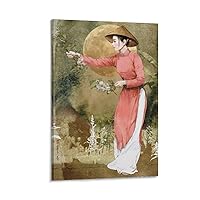 Vietnamese Costume Ethnic Girl Poster Canvas Wall Art Prints for Wall Decor Room Decor Bedroom Decor Gifts Posters 12x18inch(30x45cm) Frame-style