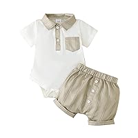 Long Sleeve Outfit Toddler Infant Kids Boys Short Sleeve Suit Spring and Summer Shirt Striped Baby (White, 3-6 Months)