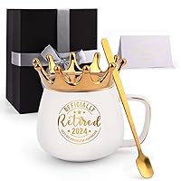 Retirement Gifts For Women, Funny Retired Crown Coffee Mugs Gift for Female Mom Grandma, Farewell Gifts Goodbye Gifts Cup for Coworker Friends, Going Away Gift Marble Mug (2024-White and Gold)