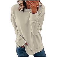 Sweatshirts for Women Crewneck Long Sleeve Shirts Tunic Tops Fall Fashion Casual Solid Pullover Loose Fitting Blouse