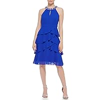 Jessica Howard Women's Chiffon Tiered Sleeveless-Cocktail Or Party