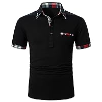 Mens Workout T-Shirt Stylish Golf Shirts Camouflage Patchwork Stand Collar Tee Shirt for Men Button Short Sleeve Tees