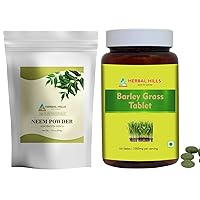 HERBAL HILLS Neem Leaf Powder and Barley Grass Tablet Pack of 2 Combo