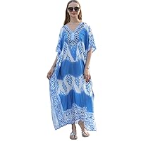 Women Long Tunic Dress Kaftan Maxi Dress Batwing 3/4 Sleeve Plus Size Summer Dress