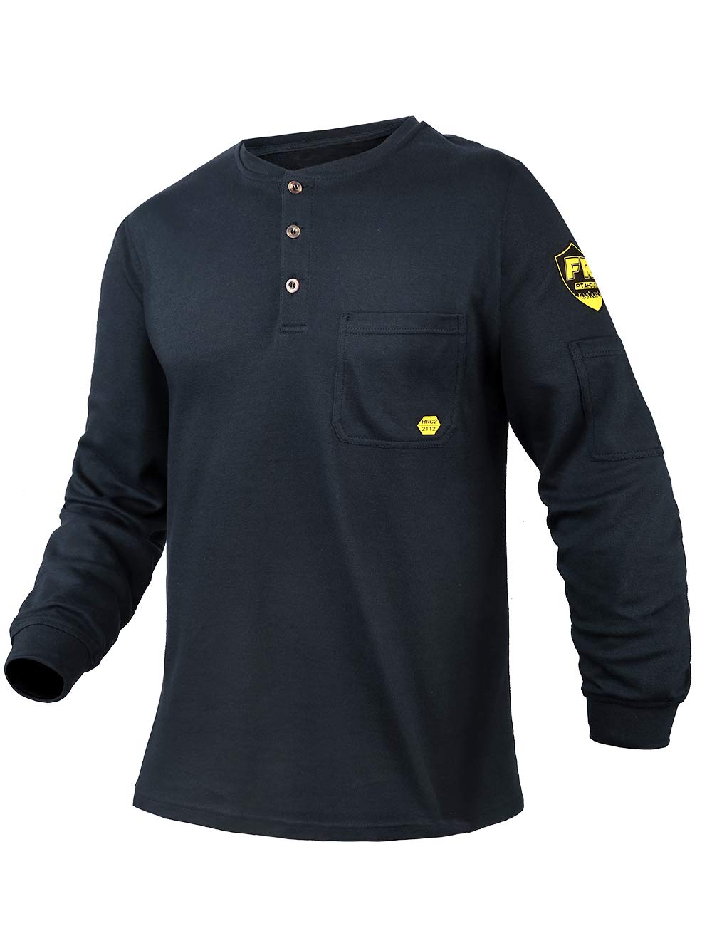 PTAHDUS FR Shirts Men’s Flame Resistant Long Sleeve Henley Shirts, 7.1 Ounce 100% Cotton FR Workwear Clothing for Men