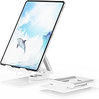 WALI 360° Swivel Tablet Stand for Desk, Portable Tablet Stand Holder for Phone, iPad and Tablets up to 15.6 inch (TBL001-W), White