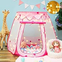Pop Up Princess Tent with Star Light, Toys for 1 2 3 Year Old Girl Birthday Gift, Ball Pit for 12-18 Months Toddler Girl Toys, Easy to Pop Up and Assemble