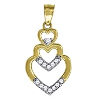 10k Gold Two tone CZ Cubic Zirconia Simulated Diamond Womens Triple Height 24mm X Width 12mm Love Heart Charm Pendant Necklace Jewelry for Women