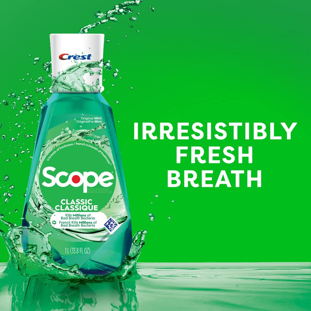 Crest Scope Classic Mouthwash, Original Formula, 500 Ml, 4 Count