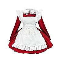 Women Anime French Maid Apron Lolita Fancy Dress Cosplay Costume Dresses Long Sleeve Ruffle Trim Cute Maid Dress