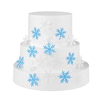 GEORLD 50Pcs Edible Cupcake & Cake Toppers Snowflakes Christmas Winter Party Decoration 2 Colors(White and Blue)