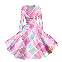 My Orders,Plus Size Red Dresses for Curvy Women Long Spring Dresses 2024 Cocktail Dresses Women's Casual and Fashionable Gradient Printed Sleeved V-Neck Sexy Midi Hepburn Dress(3-Pink,L)