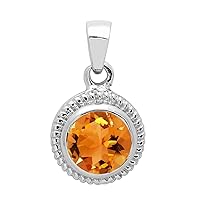 Multi Choice Round Shape Gemstone 925 Sterling Silver Bezel Set Single Stone Solitaire Pendant,