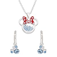 Disney Minnie Mouse December Birthstone Silver Plated Shaker Necklace and Hoop Earrings Set, Official License