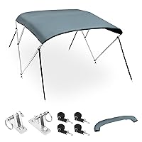 X AUTOHAUX 3 Bow Bimini Top Cover Boat Canopy 600D Canvas Sun Shade Stainless Steel Deck Hinges 4 Straps Installation Includes Mounting Hardware 1