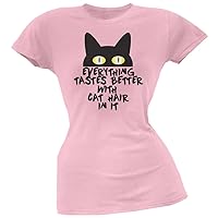 Everything Tastes Better With Cat Hair In It Pink Soft Juniors T-Shirt